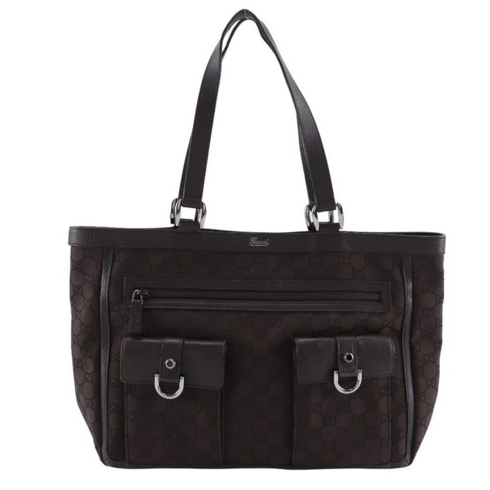 Gucci Abbey Line Outlet GG Nylon Canvas Brown Tote Bag